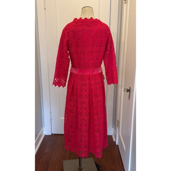Lace Midi Dress With Velvet Bow Belt By Dainty Jewells - Womens M - Bright Pink - Picture 4 of 16
